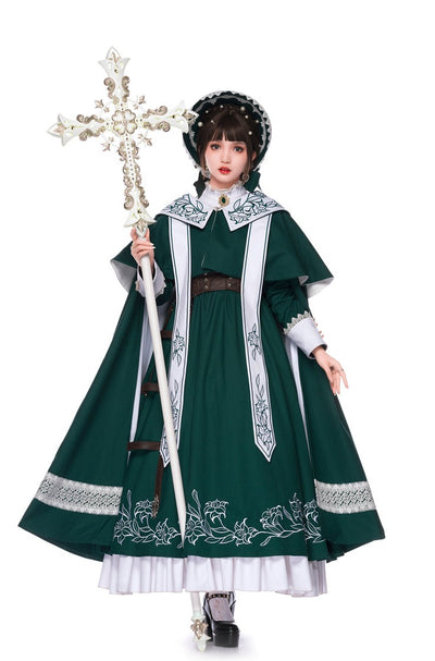 Youpairui~Lobnya~Gothic Nun Lolita Green OP Dress Set   