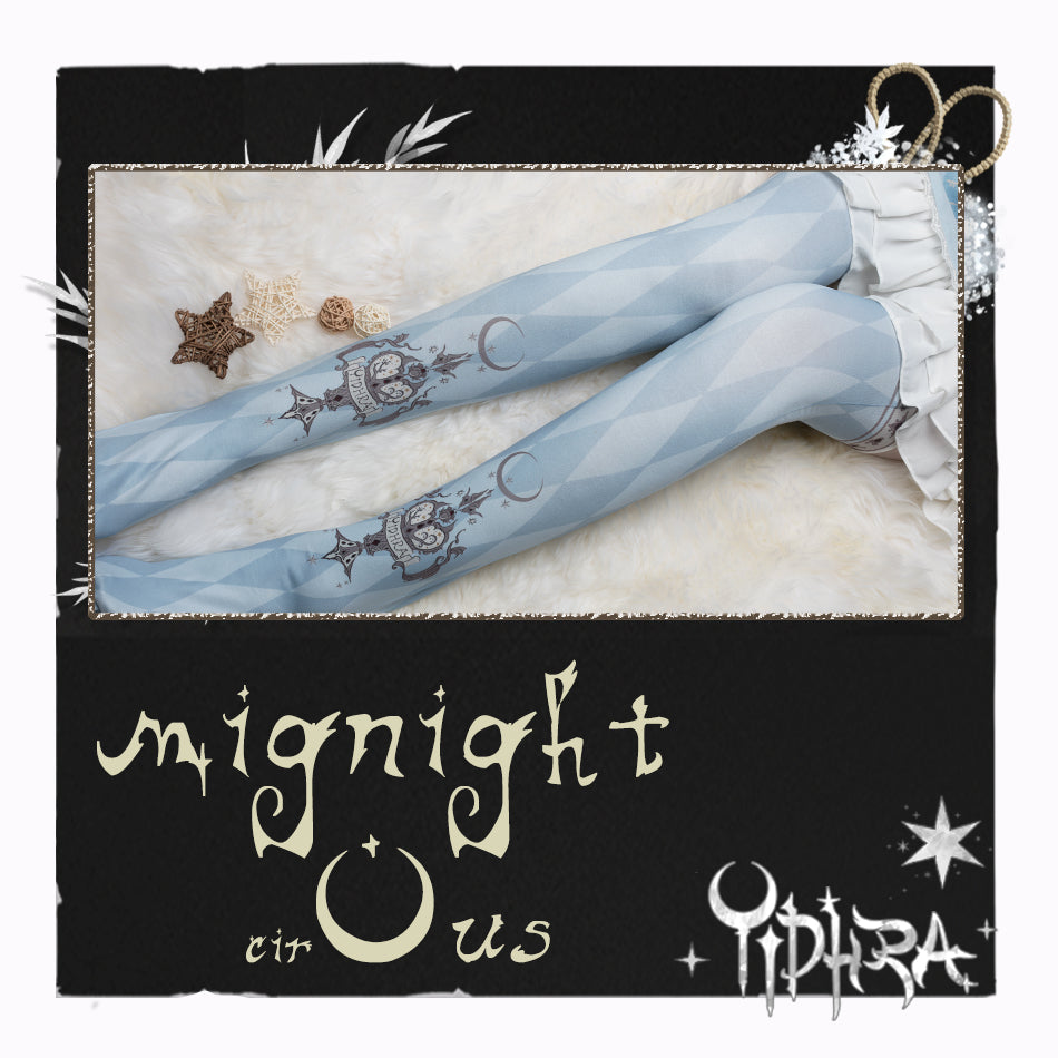 Yidhra - Midnight Circus - Argyle Digital Print Lolita Tights One Size milk blue - rhombus pattern tights