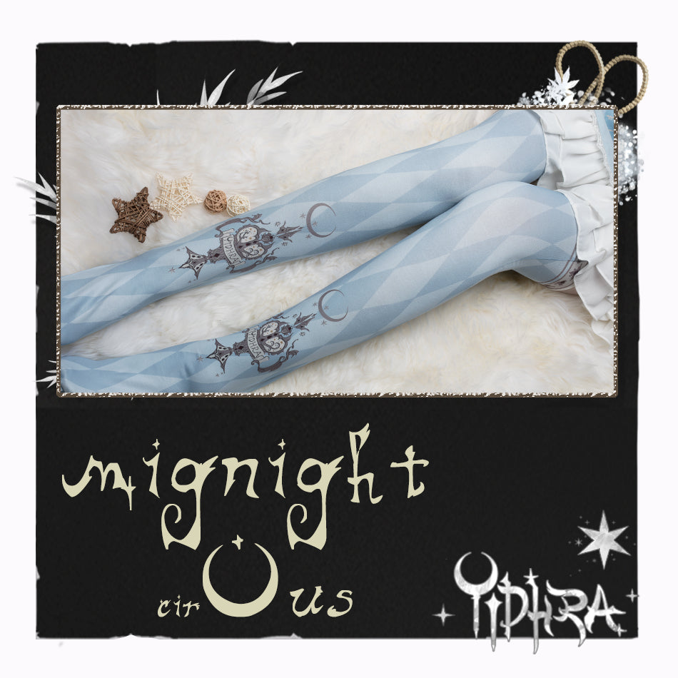 Yidhra~Midnight Circus~Argyle Digital Print Lolita Stockings free size water blue - rhombus pattern tights 