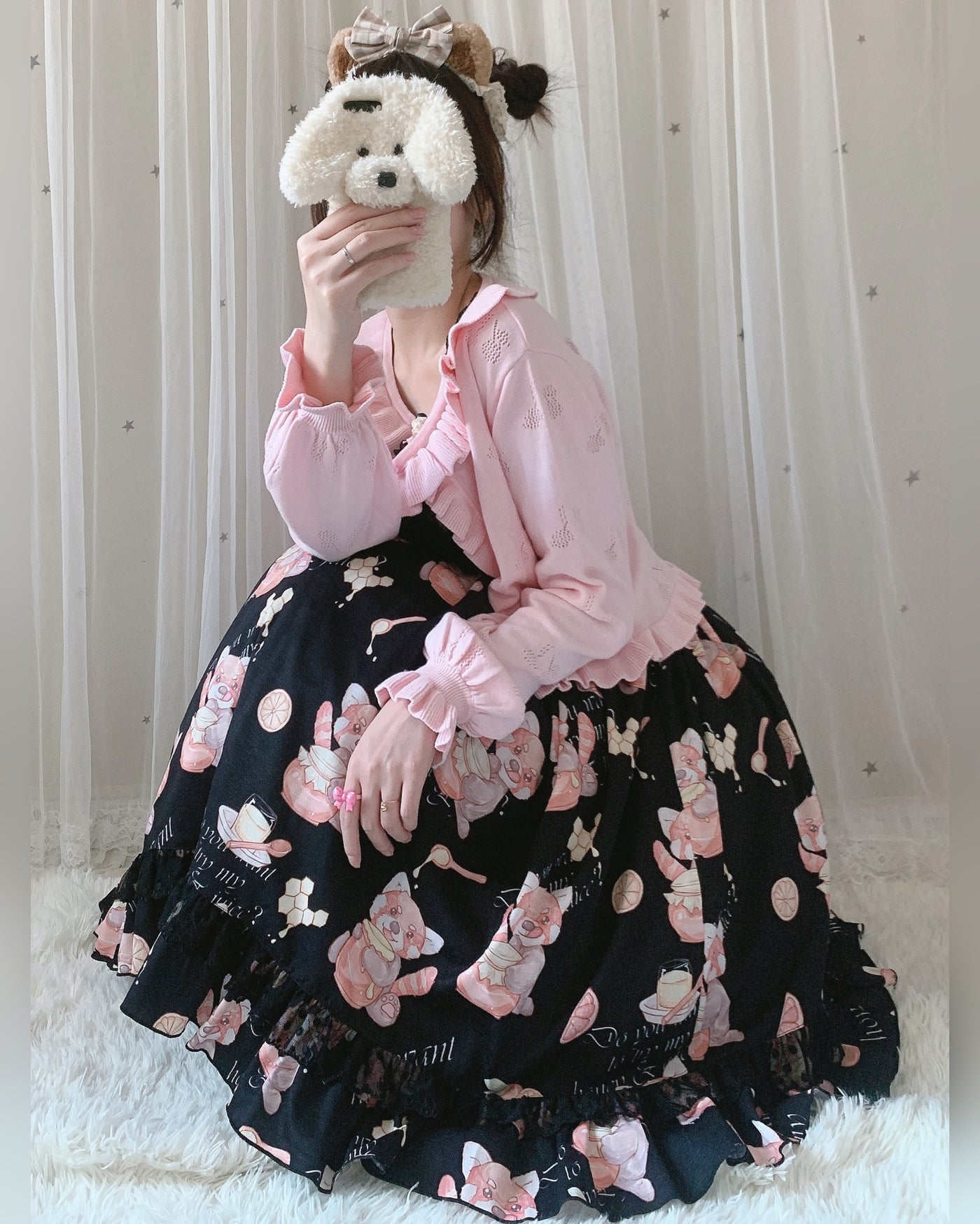 Little Dipper~Sweet Lolita Coat Long-sleeved Cotton Cardigan small light pink 