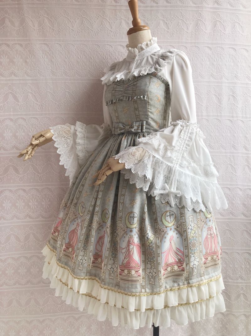 Yilia - Constellation Printing Chiffon Lolita JSK Dress XS apricot (short verion) has color difference