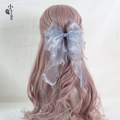 Xiaogui~Large Bowknot Elegant Lolita Headdress grey blue fish mouth clip（8cm）  