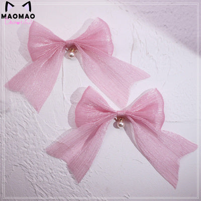MaoJiang Handmade - Kawaii Bows Lolita Head Accessories pink-big bow bead hairpin (a pair)