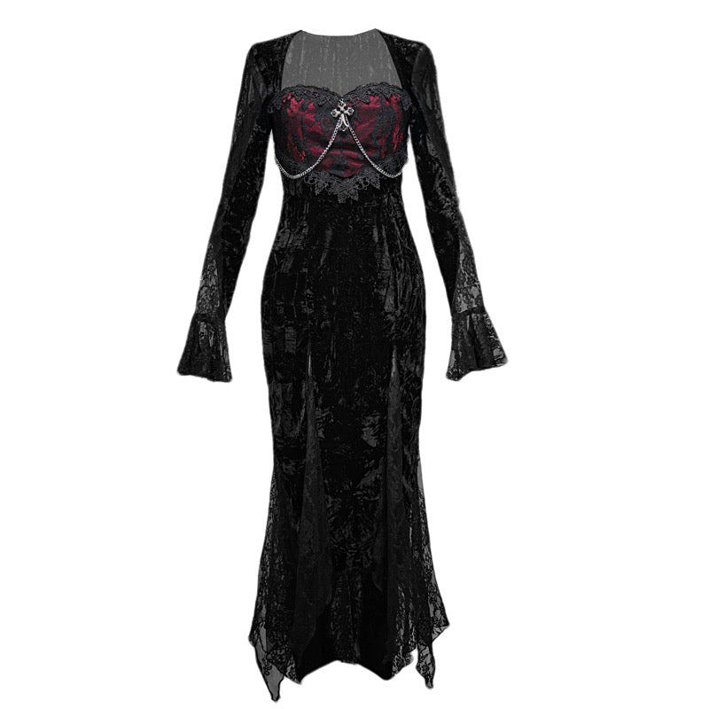 Blood Supply~Rose Cemetery~Gothic Lolita Dress Dark Red Velvet Mermaid Dress S velvet mermaid dress 