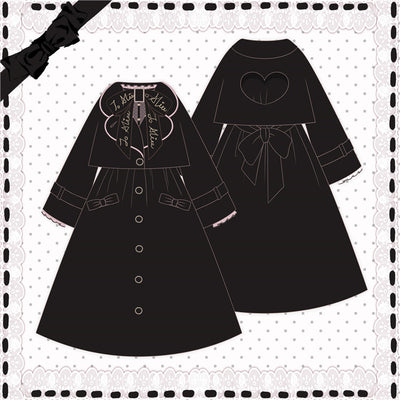 (Buy for me) To Alice~Vintage Casual Lolita Fake Two Pieces Dust Coat size 0 black dust coat with heart at back 