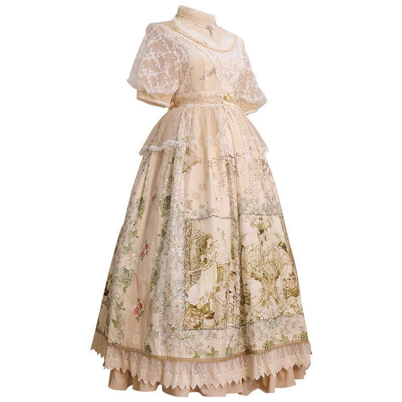 Cat-Romance - A Twilight Feast - Vintage Casual Lolita Summer OP One Size sunset apricot op