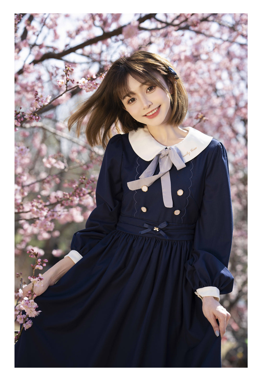 EESSILY~The Spring of Champs Elysees~Elegant Lolita Floral Embroidered OP S short sleeve dark cyanotic (3XL 4XL L M S XL) 8312:139542