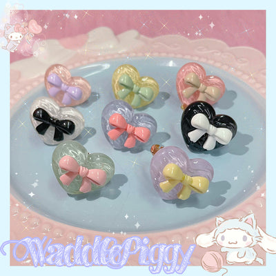 (Buyforme)WaddlePiggy~Transparent Heart Bow Adjustable Handmade Lolita Ring   