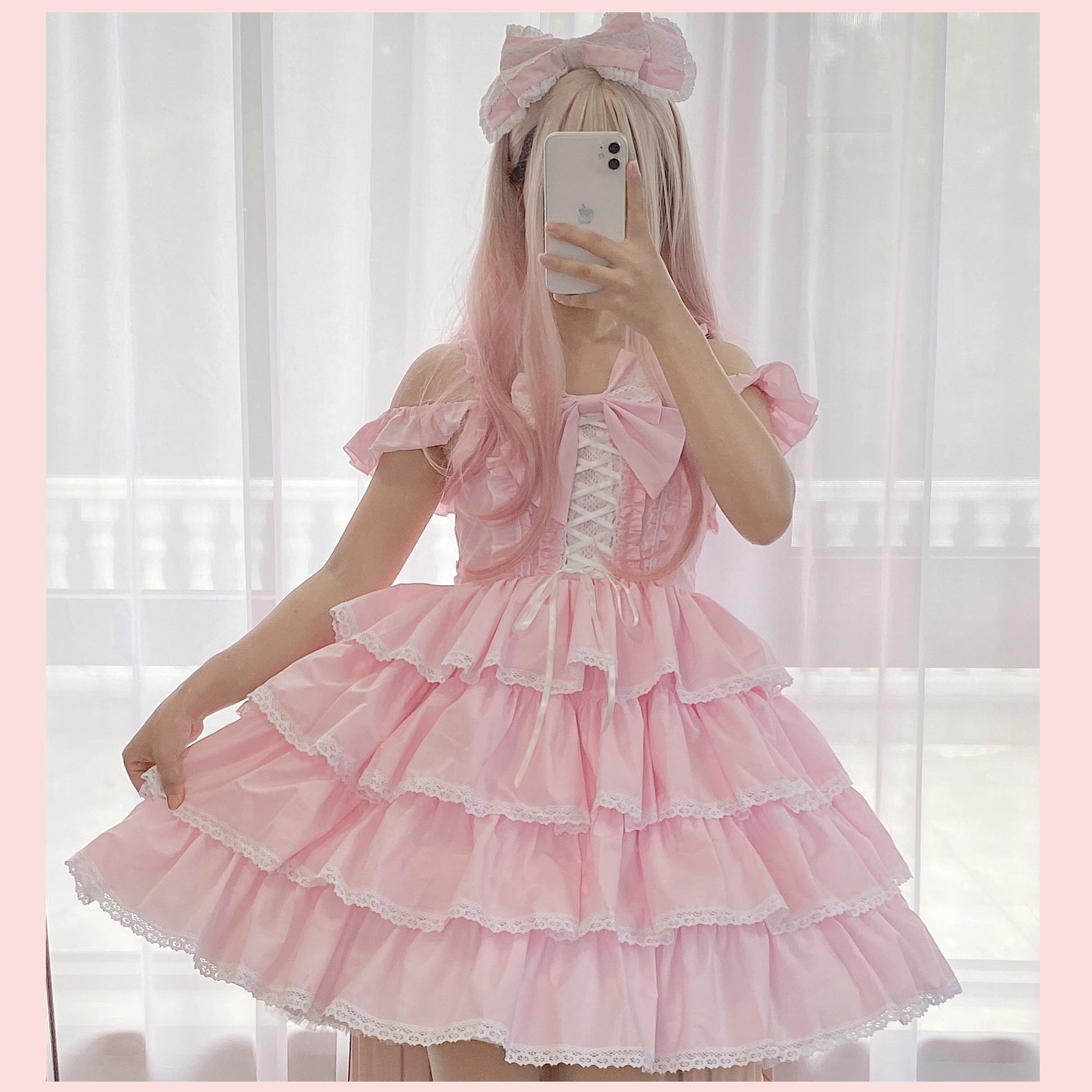 Ilovexiaolu - Princess Tata Kawaii Solid Color Lolita JSK S Long pink