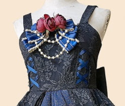 Infanta - Singer - Lolita Plain Color JSK Dress S dark blue bow chain