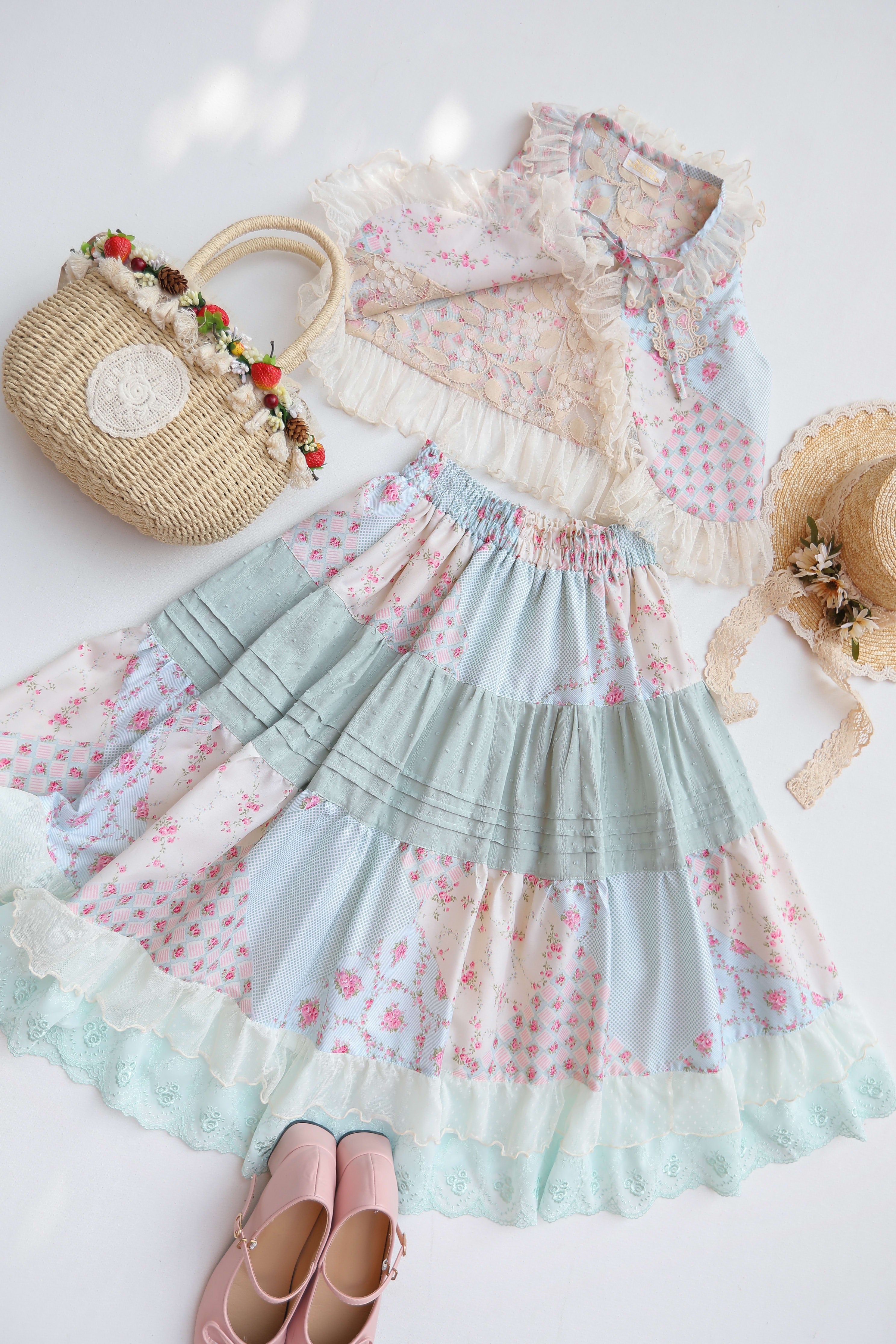 SweetDreamer - Nemo's Garden - Country Lolita Patchwork Skirt One Size teddy bear without lining/ length 73cm