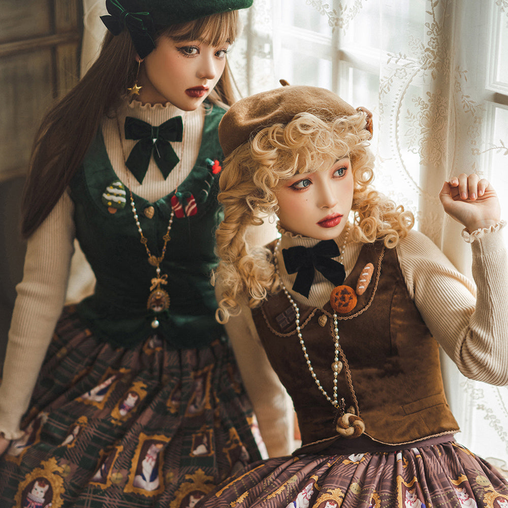 Miss Point - Christmas Preppy Style Velvet Lolita SK Vest Set