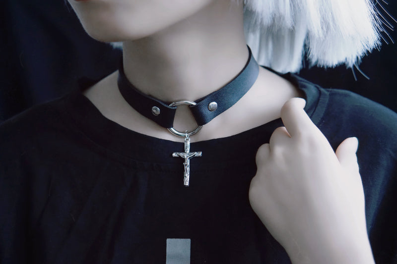 Strange Sugar - Gothic Lolita Cross Leather Choker No.12 Ring cross
