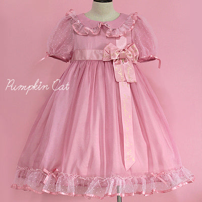 Pumpkin Cat - Candy Boxes Sweet Lolita OP Dress S voile cherry pink with pink silk ribbon