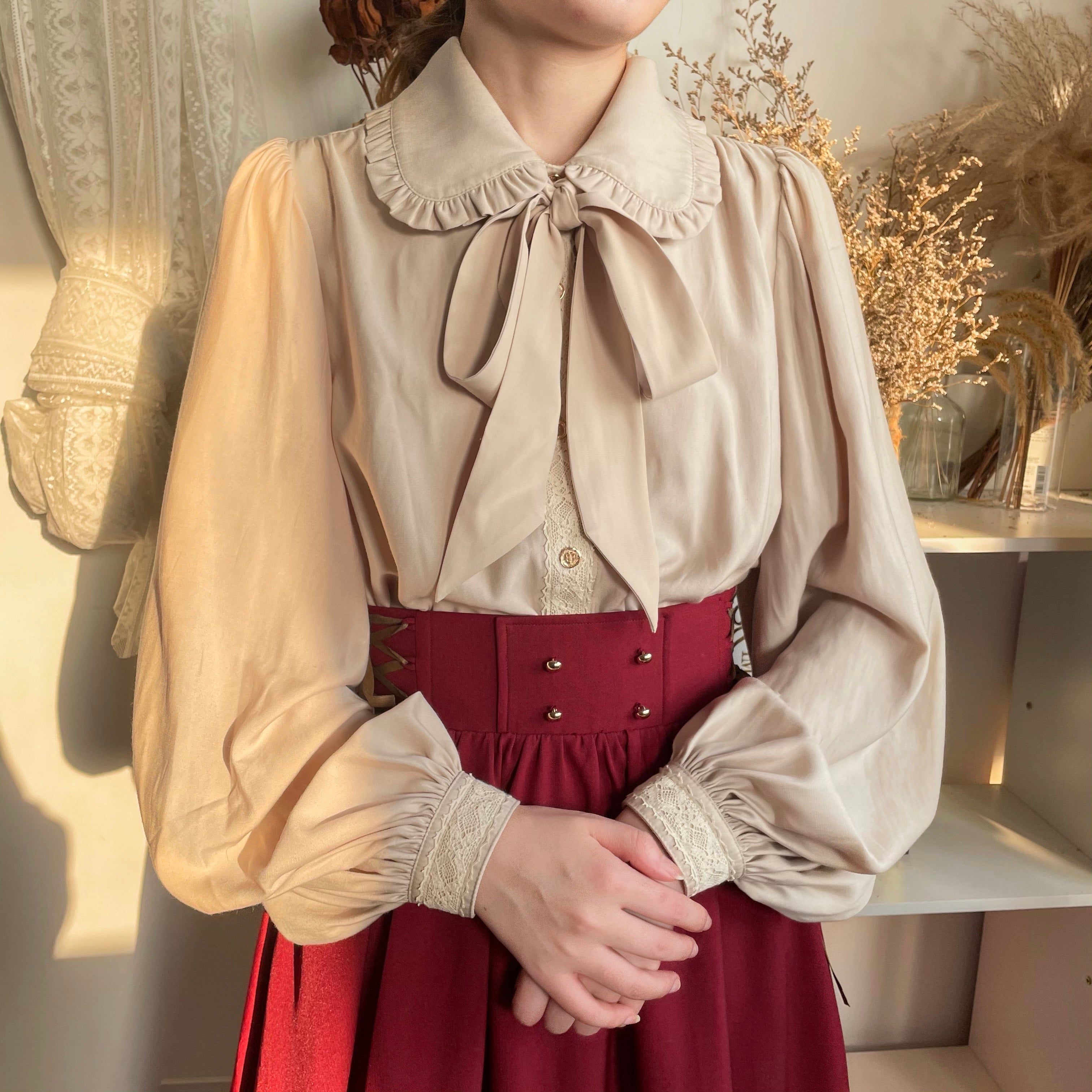 YuanSu - Mayer's Whisper - Vintage Lolita Large Sleeve Blouse S Milk Tea (pre-order 25-30 days)