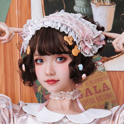 (Buy for me) ZhiJinYuan~Sweet Lolita Lace Bow Hairband Multicolors milk honey apricot  