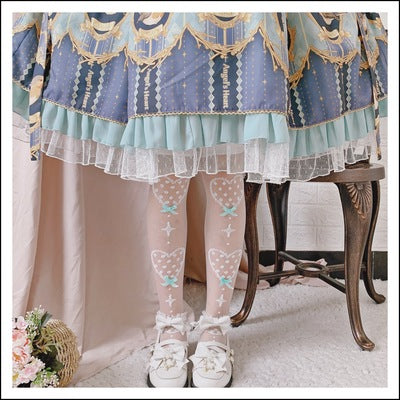 Roji roji - Super Thin Summer Lolita Knee Socks over knee socks grass green bow on white ground