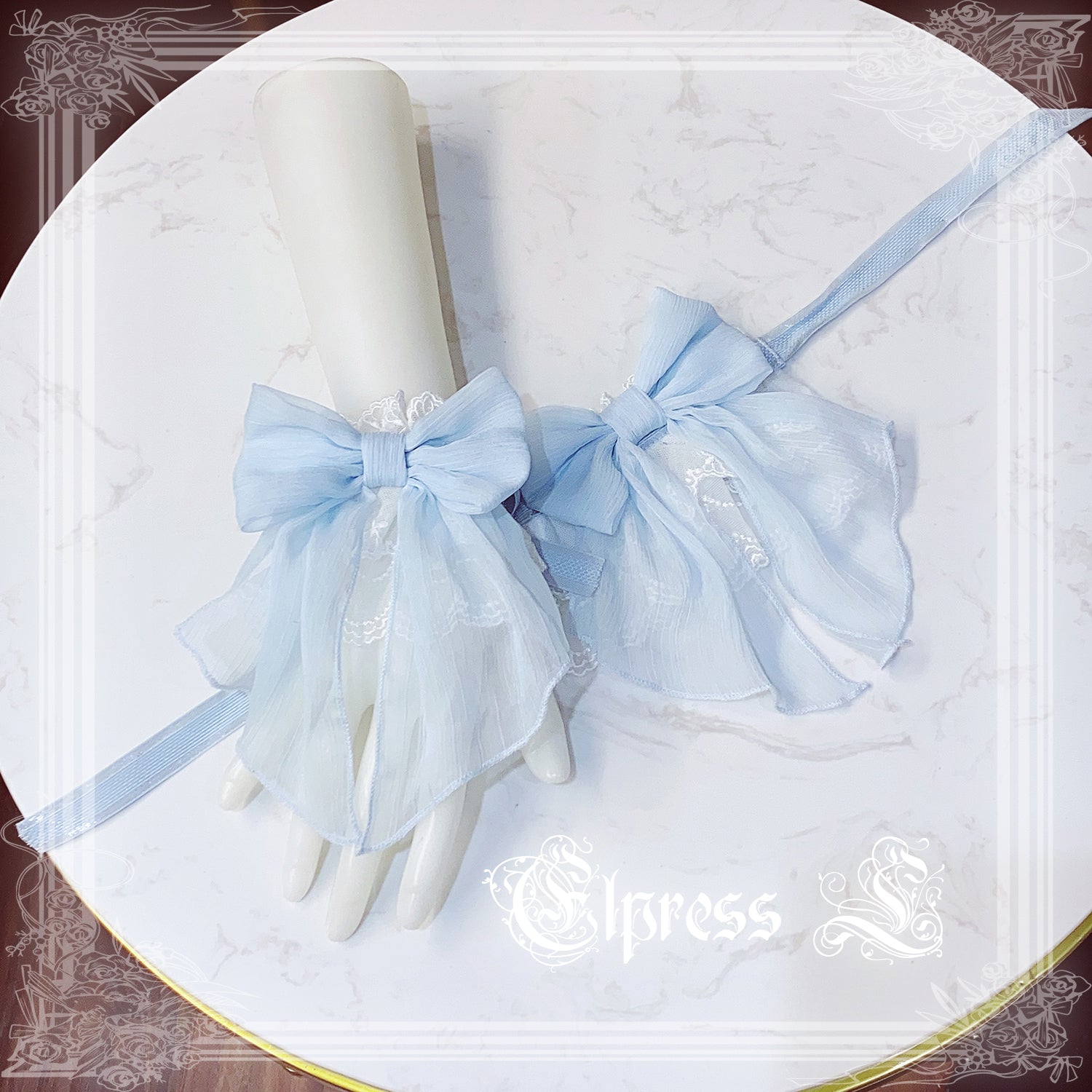 Elpress L - 3D Flower Lolita Hairband Cuff Brooch Multicolors blue cuffs (a pair)