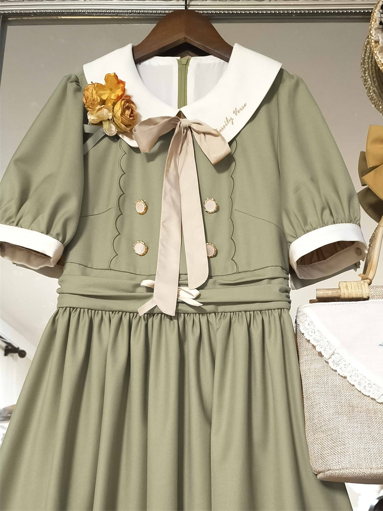 EESSILY - The Spring of Champs Elysees - Elegant Lolita Floral Embroidered OP S short sleeve autumn intense green
