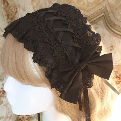 (Buy for me) ZhiJinYuan~Sweet Lolita Lace Bow Hairband Multicolors pure black  