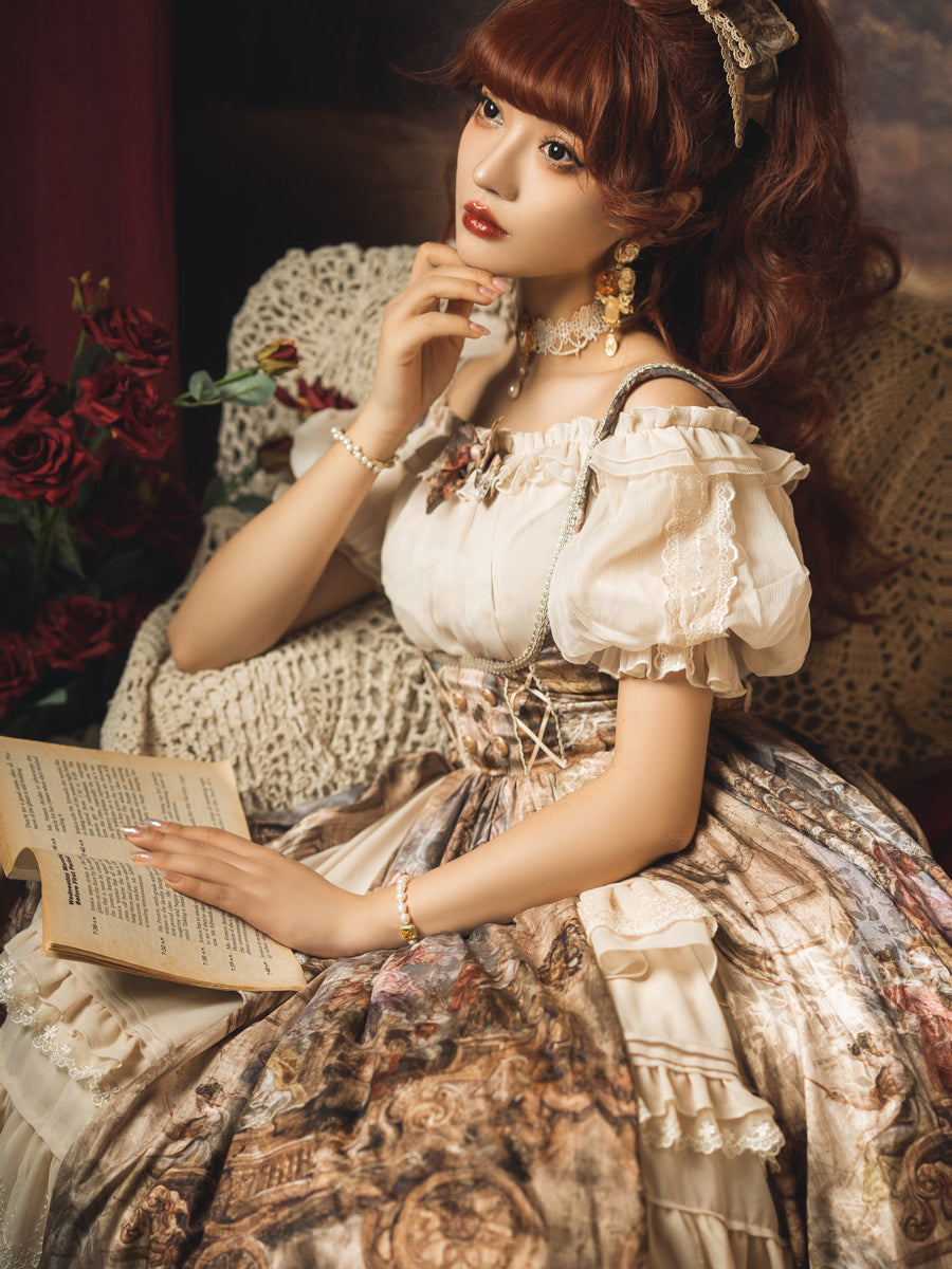YingLuoFu - Cloria - Classic Oil Paiting Print Lolita JSK