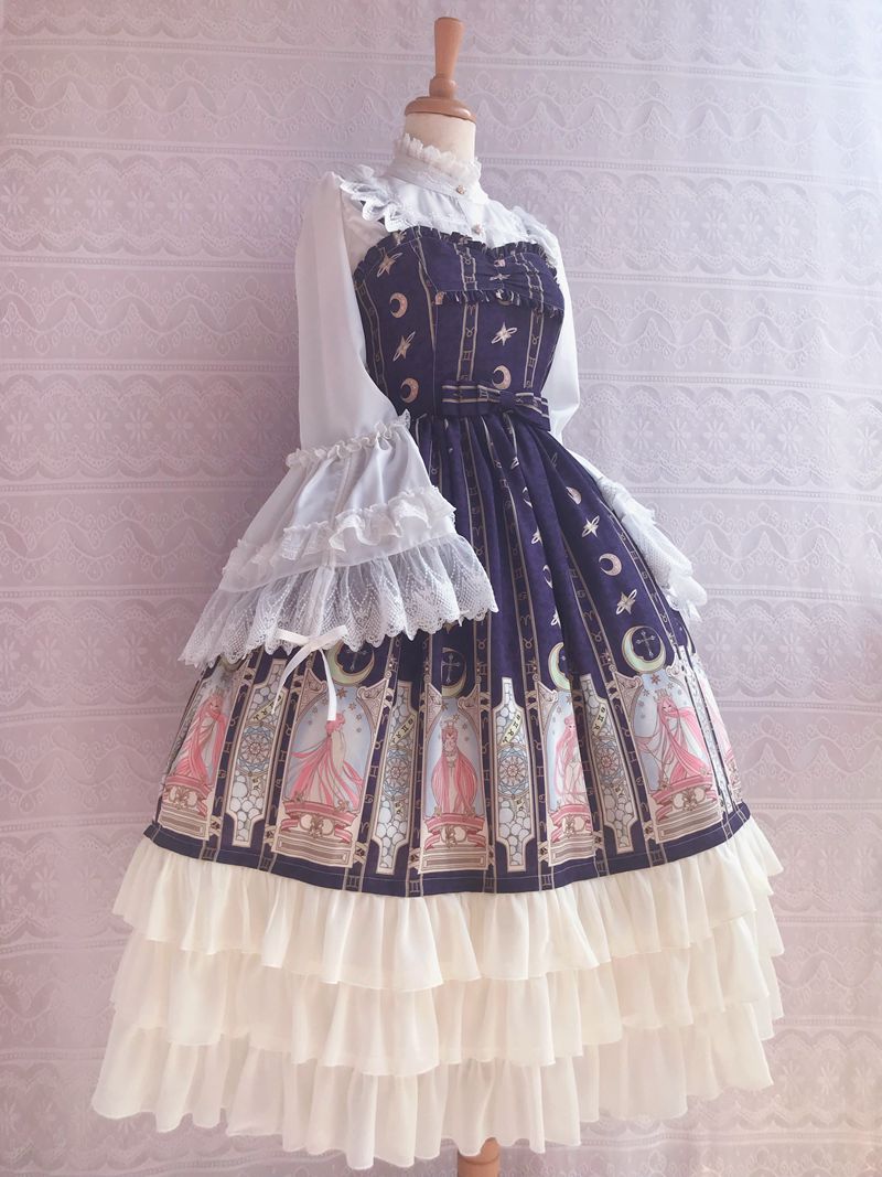 Yilia - Constellation Printing Chiffon Lolita JSK Dress XS violet (short verion)