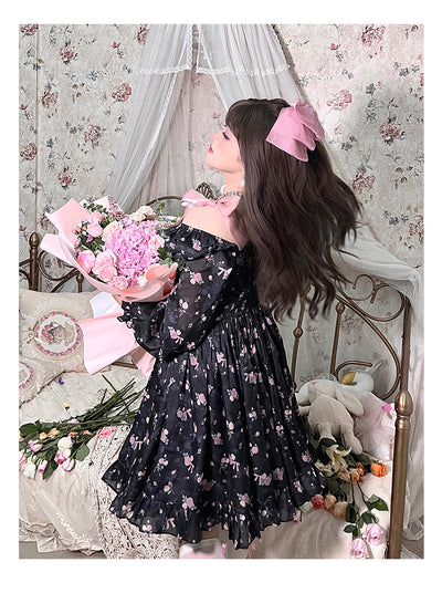 Yingtang~French Retro Plus Size Sweet Floral Lolita Dress   