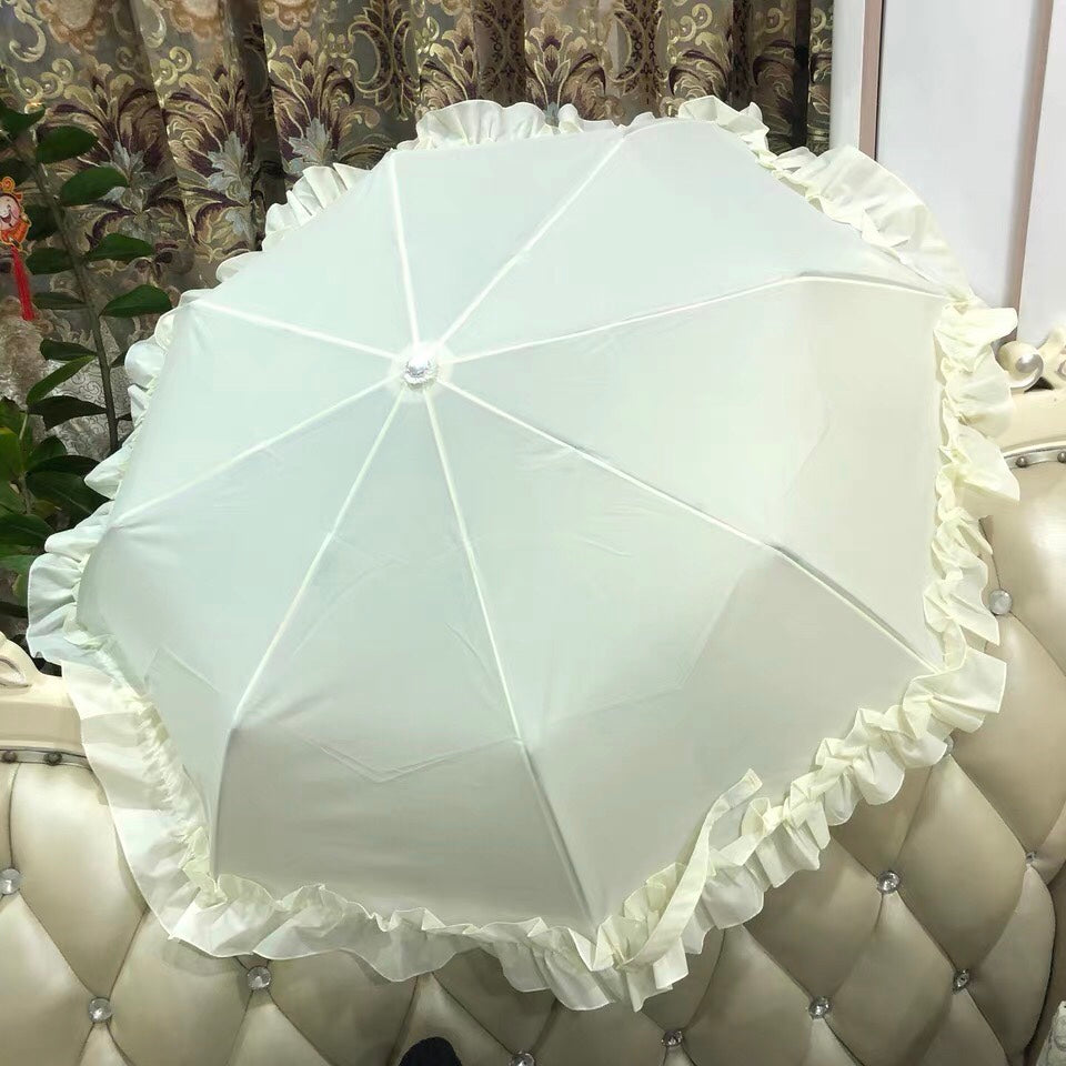 Fresh Flounce Foldable Princess Lolita Parasol white