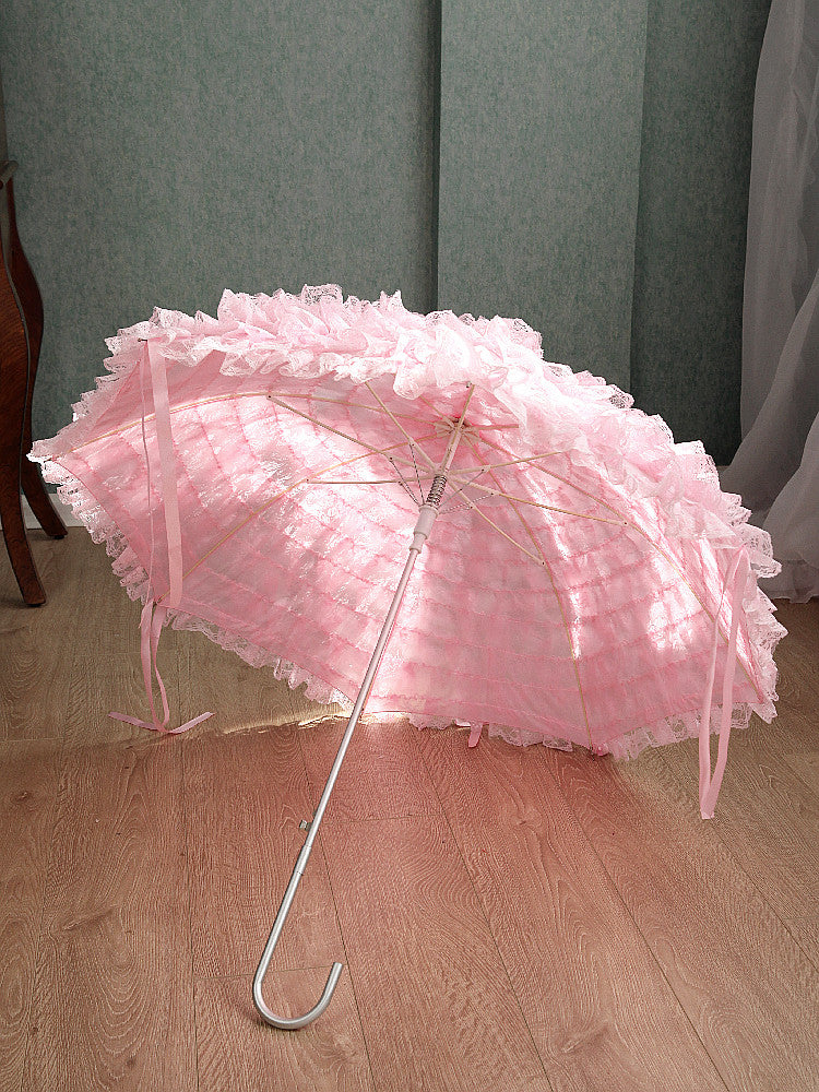 European Retro Palace Style Double-Layered Lace Tassel Pink Lolita Parasol pink Lolita parasol  