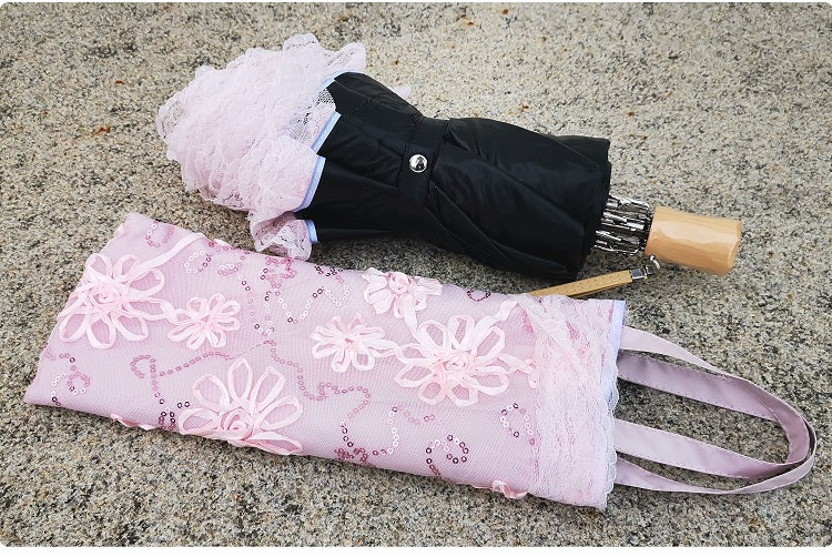 HualiBaLa~Foldable Sunscreen Sequin Princess Pink Lolita Parasol Multicolors   