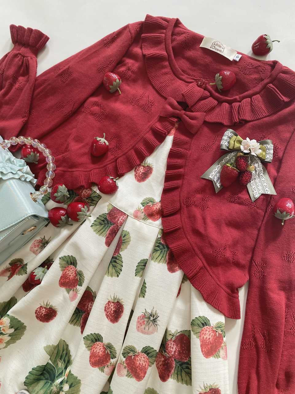 Little Dipper~Sweet Lolita Coat Long-sleeved Cotton Cardigan small dark red 