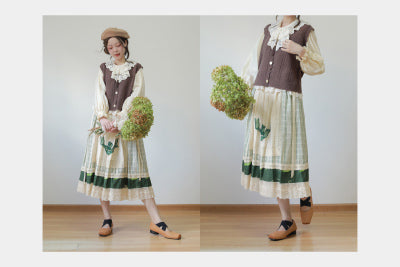 SweetDreamer - Nemo's Garden - Country Lolita Patchwork Skirt One Size dark green/lengh 74cm