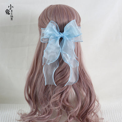 Xiaogui - Large Bowknot Sweet Lolita Headdress light blue fish mouth clip(8cm)