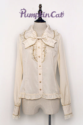 Pumpkin Cat - Gold Trim Long Sleeve Lolita Blouse S butter yellow (new version)