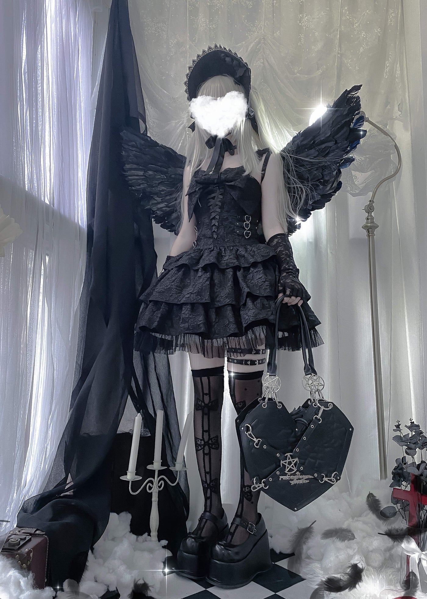 (Buyforme) Thousand layer dinosaur~ Twin Mirror~Black White Gothic Lolita JSK S black JSK 