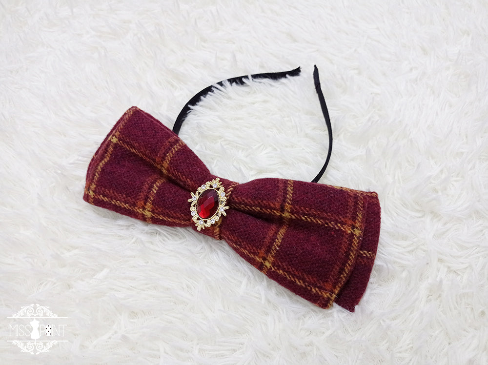 Miss point - Rose Silhouette - Lace Bow KC Lolita Accessories burgundy plaid KC