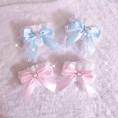 (Buyforme)Rabbit Lolita~Sweet Lolita Lace Heart Bow Hand Cuff blue one piece only  