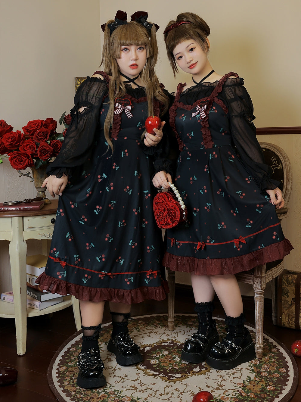 Yingtang~Plus Size Kawaii Lolita Dress XL black blouse 