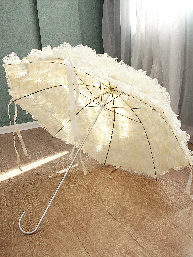 European Retro Palace Style Double-Layered Lace Tassel Pink Lolita Parasol beige Lolita parasol  