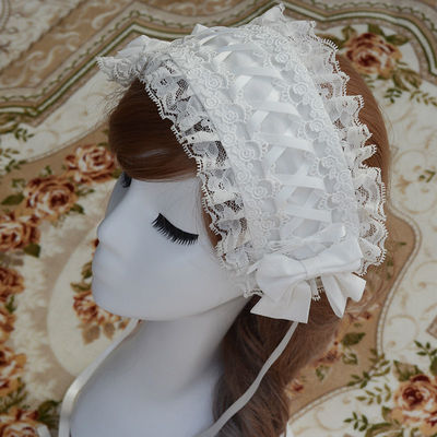(Buy for me) ZhiJinYuan~Sweet Lolita Lace Bow Hairband Multicolors white  