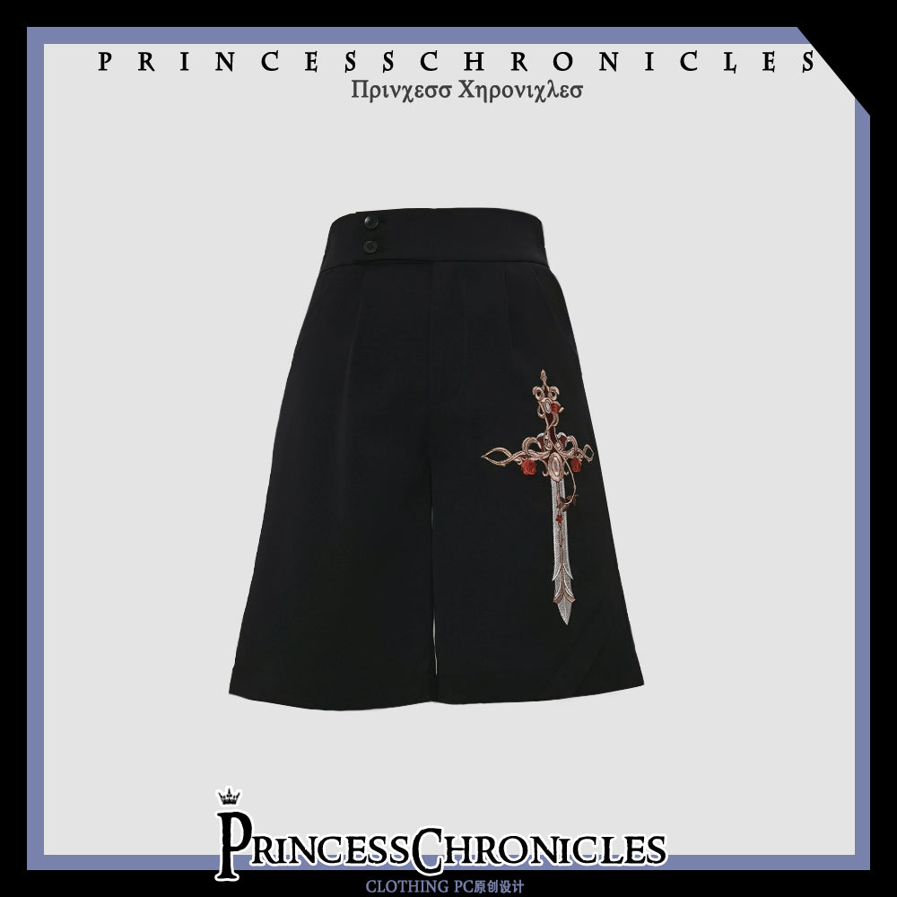 Princess Chronicles - Night Instructions - Ouji Lolita Embroidery Shorts S Black Shorts Only