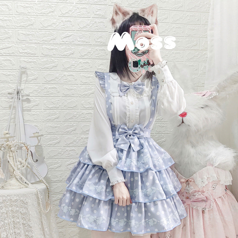 Eieyomi - Little Hetty - Sweet Daily Polka Dot Straps Lolita Skirt Long-sleeved shirt S