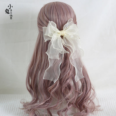 Xiaogui - Large Bowknot Sweet Lolita Headdress Ivory fish mouth clip(8cm)