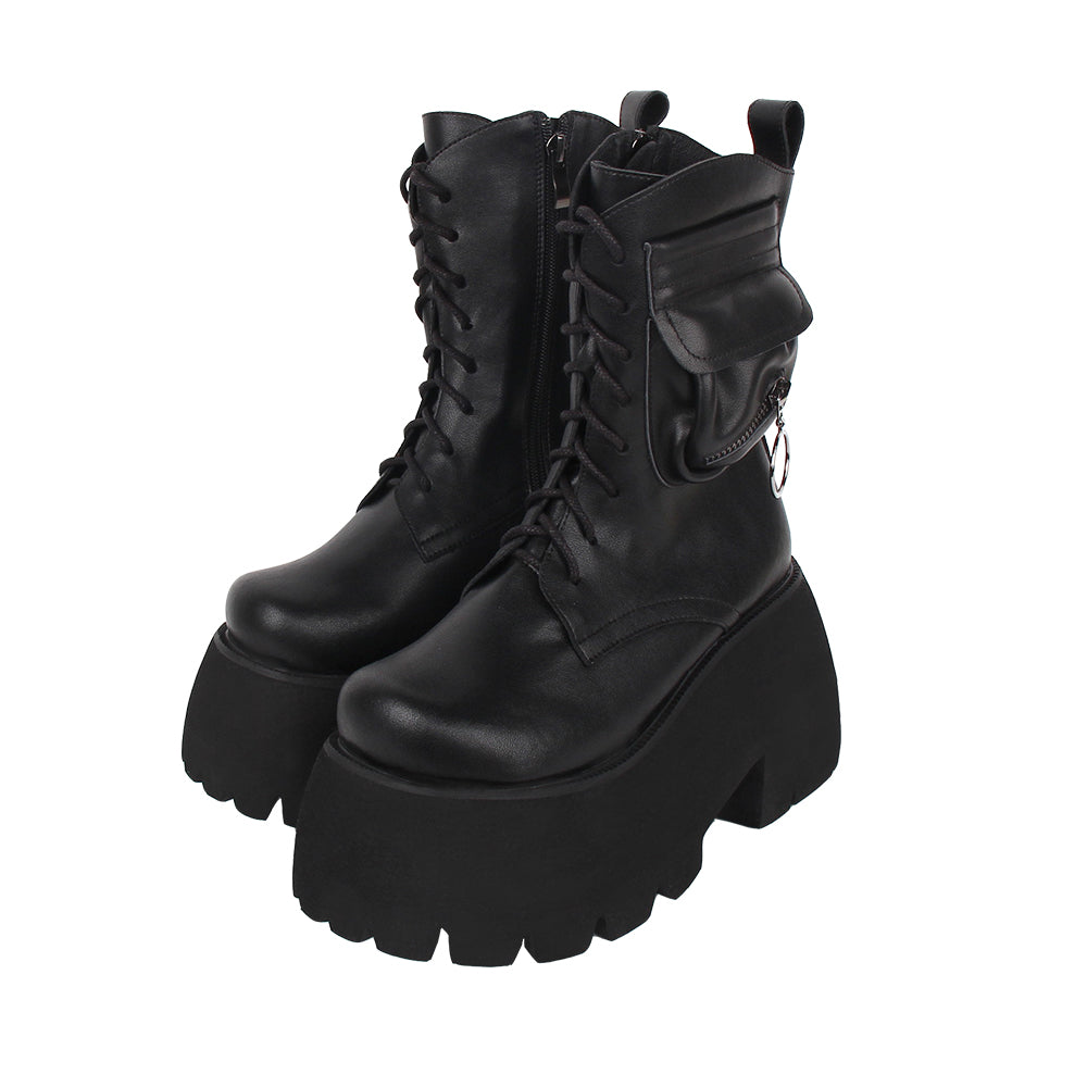 Angelic imprint - Gothic Lolita Black Leather Platform Shoes 35 black 10cm