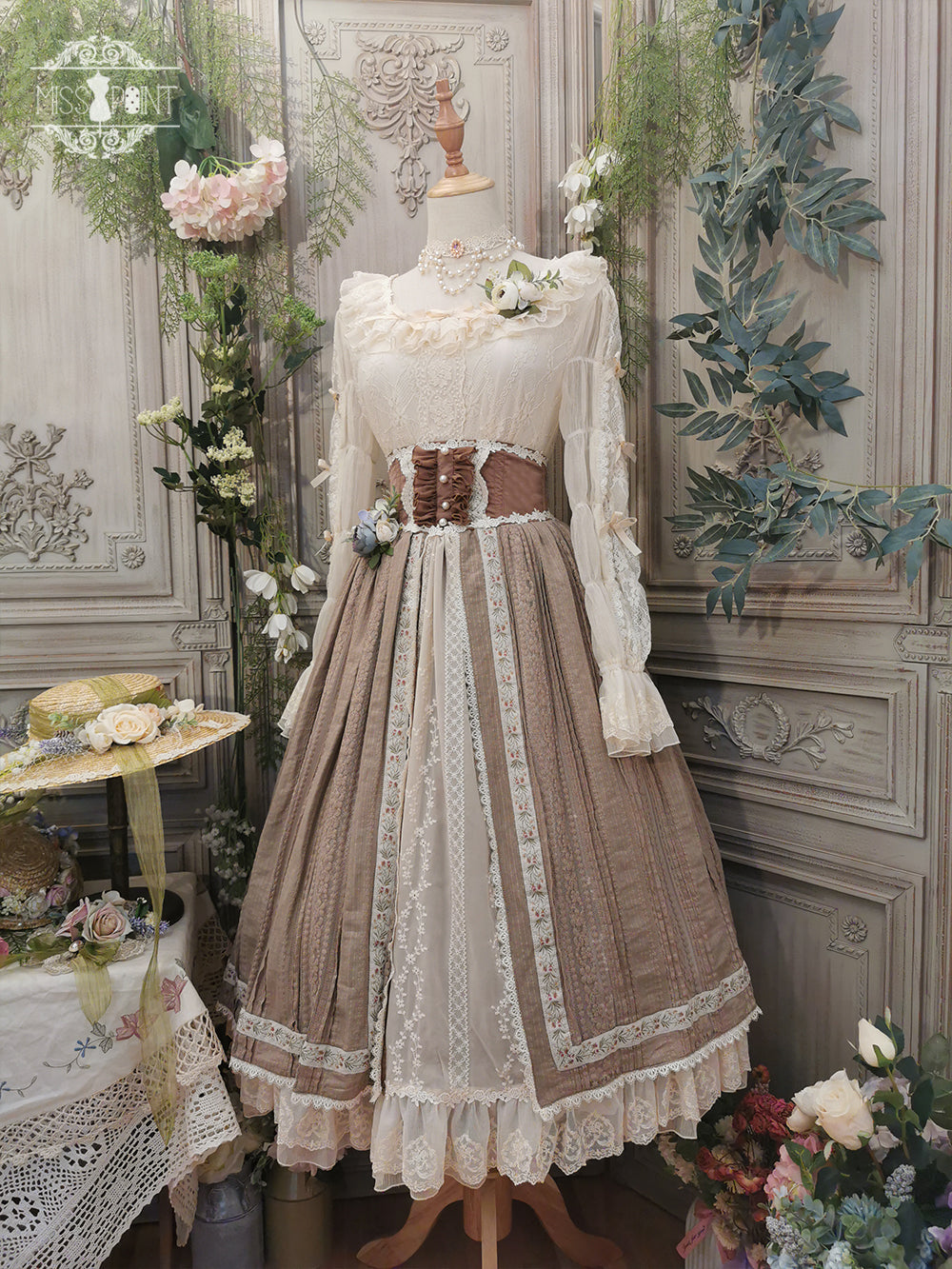 Miss Point~The Sally Gardens~Fish Bone High Waist Lolita Skirt 8492:91172