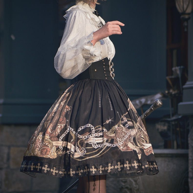 Krncrlo - Braver's Battle - Classic Lolita Patchwork Printed Skirt