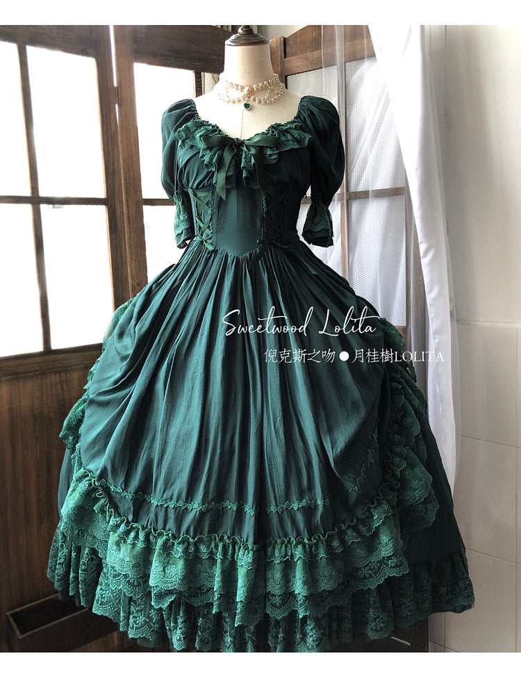 Sweet Wood - CLA Vintage French Lolita OP Dress 2XL Dark green long dress