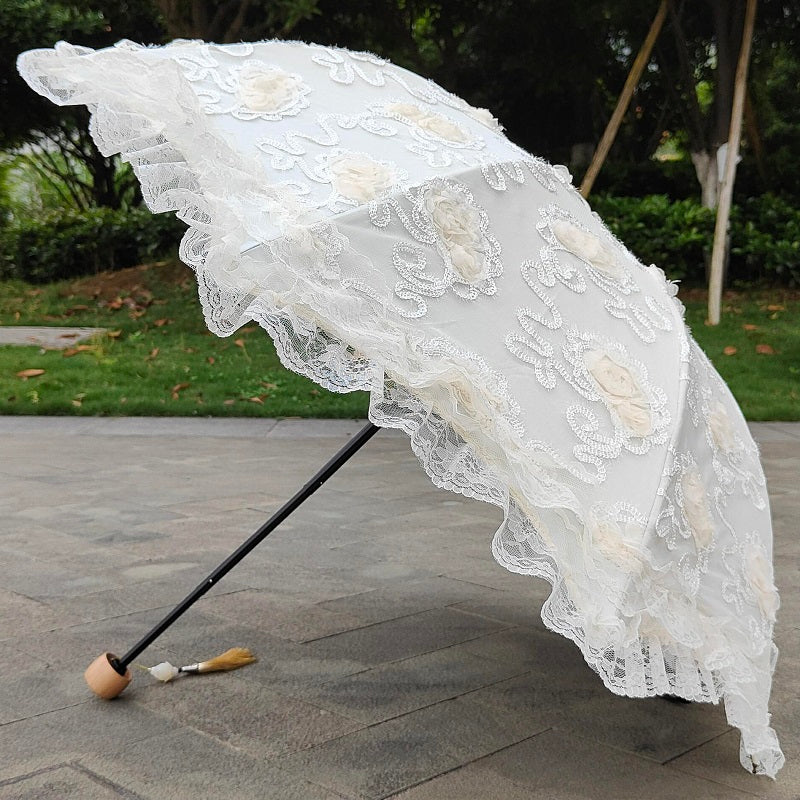 HualiBaLa - Foldable Sunscreen Lace Flounce Multicolors Lolita Parasol two-folds type
