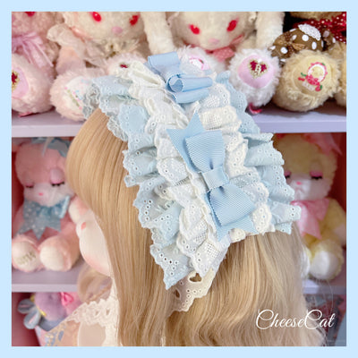(Buyforme) Cheese Cat~Doll Lullaby Tabby Cat Cotton Lolita Headdress blue+white cotton hairband  
