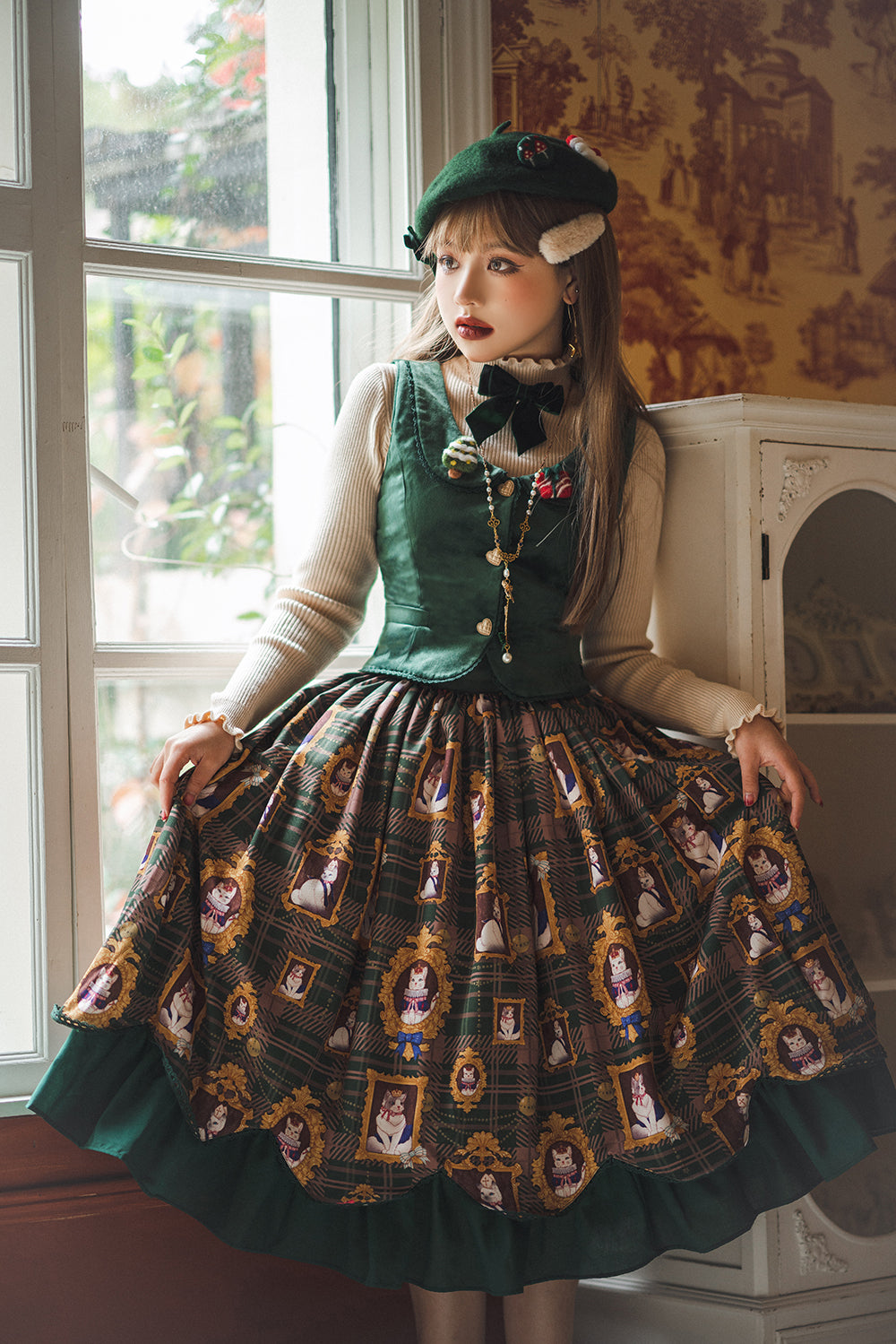 Miss Point~Christmas Preppy Style Velvet Lolita SK Vest Set 3690:22625